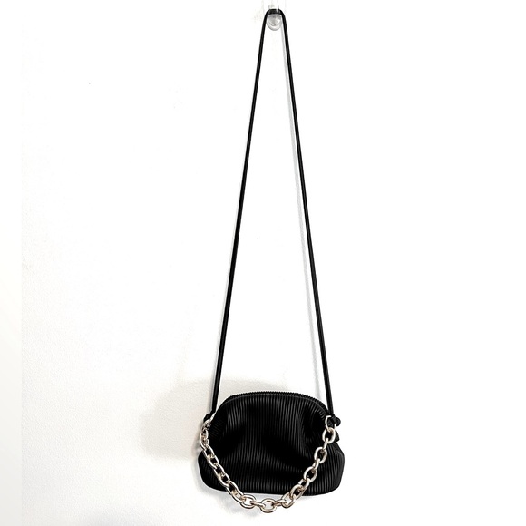 Most Wanted MW Black Pleated Vegan Leather Crossbody Bag with Goldtone Hardware - Picture 2 of 6